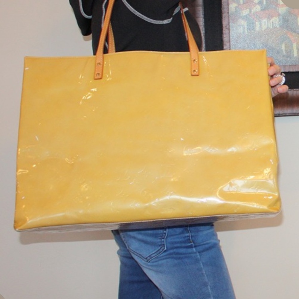 Louis Vuitton Yellow Patent Leather Tote with Tan Handles